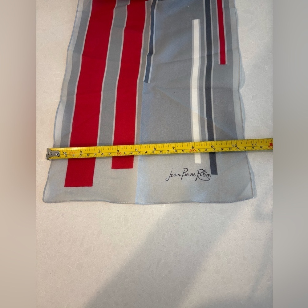 Jean Pierre Robin Silk Feel Red & Gray Striped Scarf - Picture 5 of 14